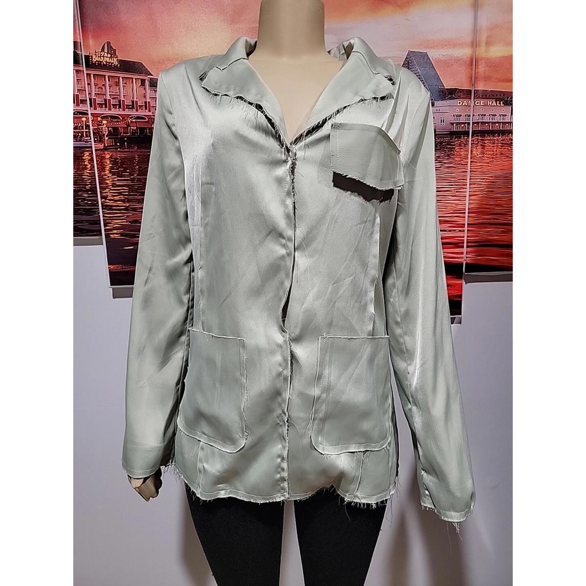 Rumored Size Small New Green Snaps Closure Long Line Blazer Raw Edges #7
